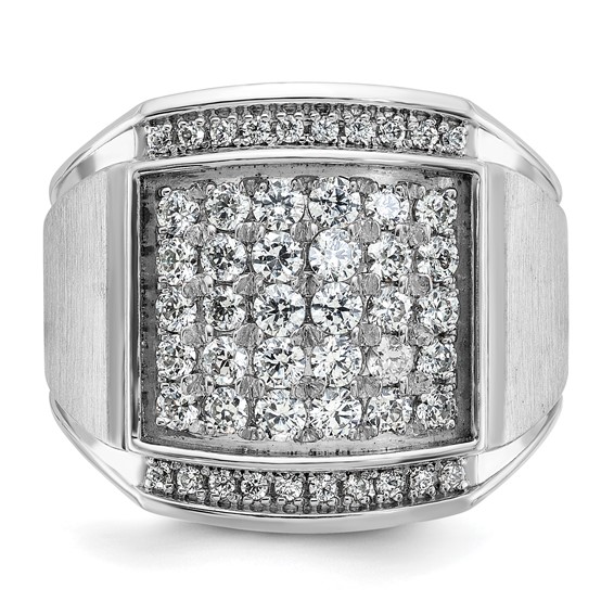 14k White Gold IBGoodman Men's Polished & Satin Diamond Cluster Ring