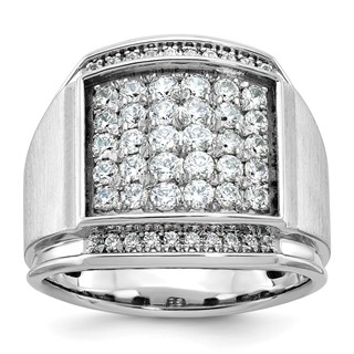 IB Goodman 14k White Gold Mens Polished and Satin 1.5 Carat AA Quality Diamond Cluster Ring