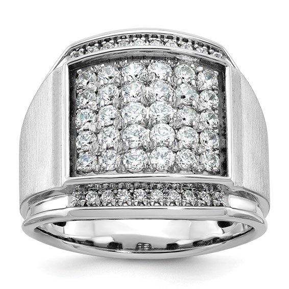 14k White Gold IBGoodman Men's Polished & Satin Diamond Cluster Ring