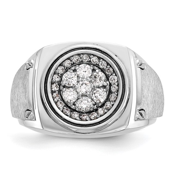 IB Goodman 14k White Gold Mens Polished and Satin 3/4 Carat AA Diamond Round Cluster Halo Ring