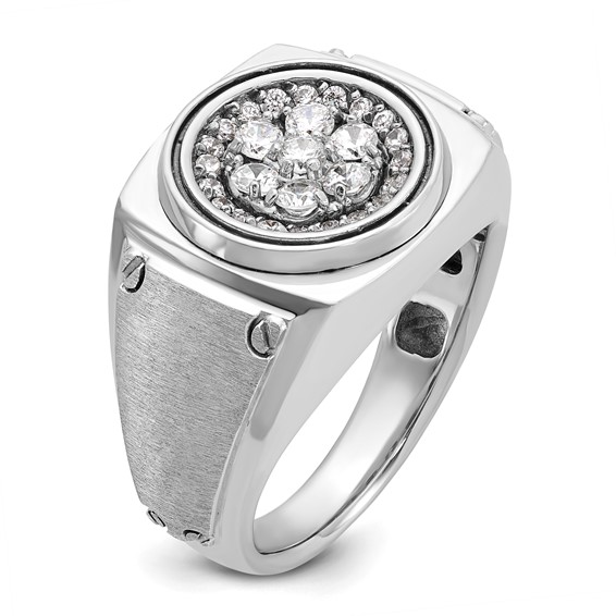 IB Goodman 14k White Gold Mens Polished and Satin 3/4 Carat AA Diamond Round Cluster Halo Ring