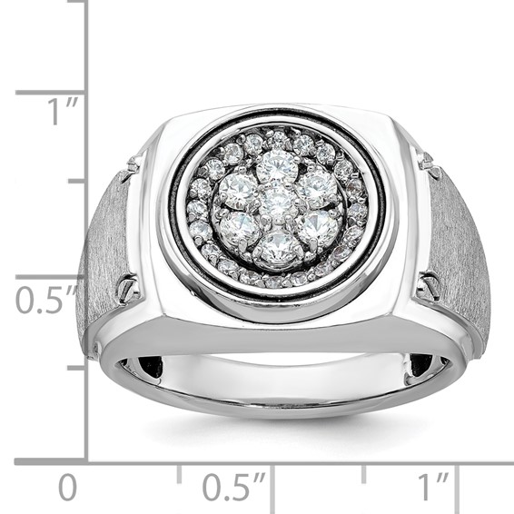 IB Goodman 14k White Gold Mens Polished and Satin 3/4 Carat AA Diamond Round Cluster Halo Ring