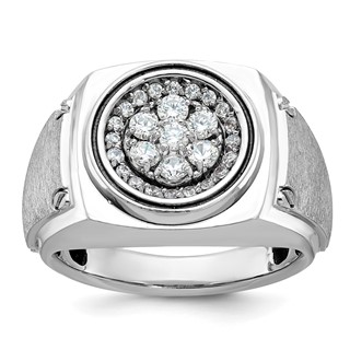 IB Goodman 14k White Gold Mens Polished and Satin 3/4 Carat AA Diamond Round Cluster Halo Ring