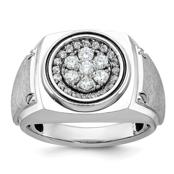 IB Goodman 14k White Gold Mens Polished and Satin 3/4 Carat AA Diamond Round Cluster Halo Ring