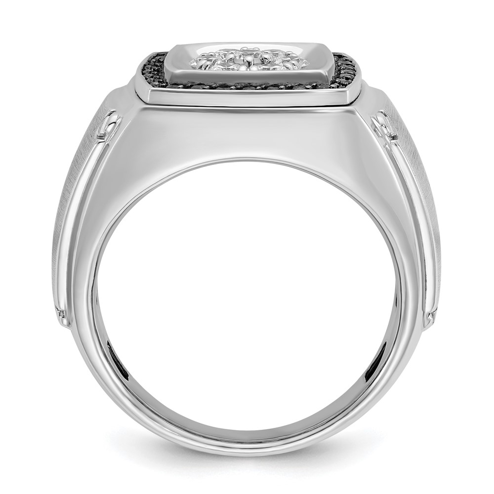 IBGoodman 14k White Gold Men's Polished and Satin 3/4 Carat AA Quality Black and White Diamond Halo Cluster Ring (B59156-4WAA)