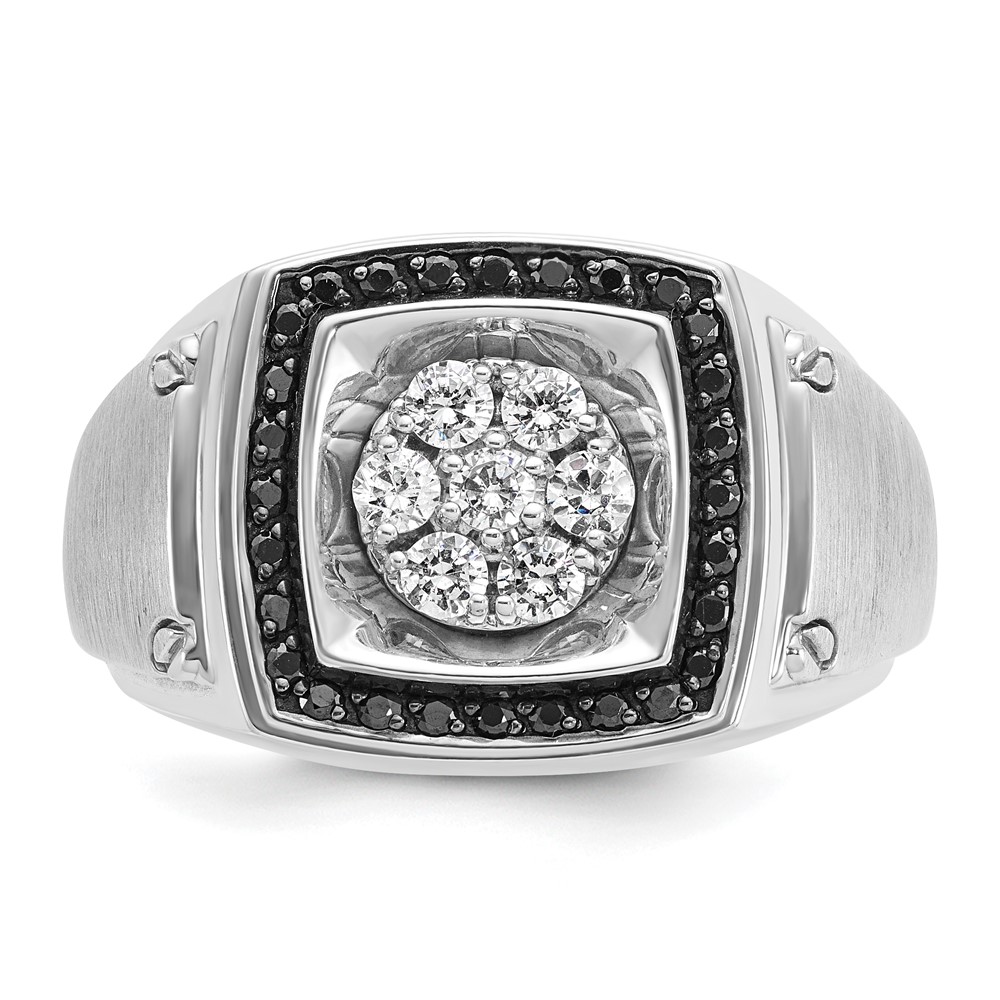 IBGoodman 14k White Gold Men's Polished and Satin 3/4 Carat AA Quality Black and White Diamond Halo Cluster Ring (B59156-4WAA)