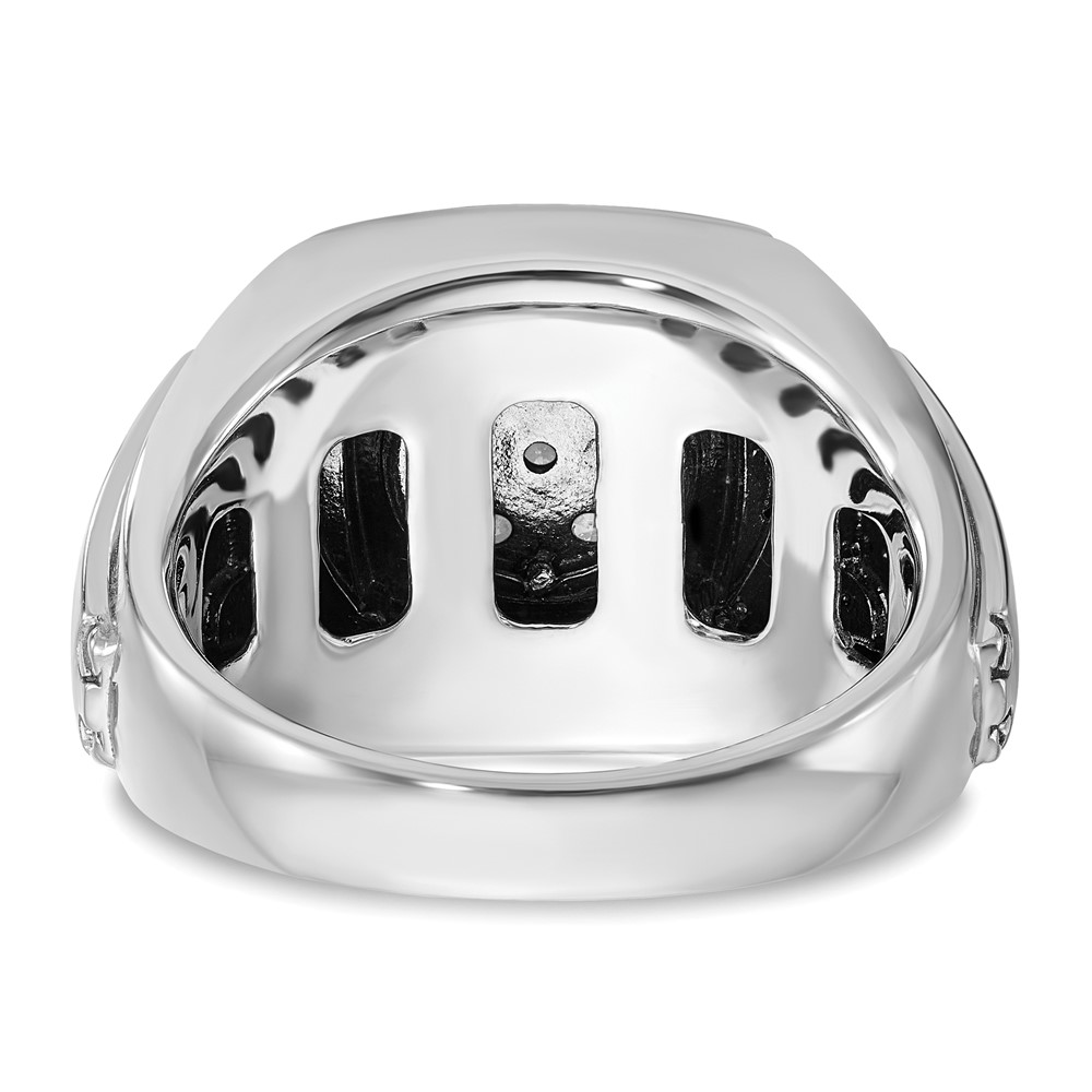 IBGoodman 14k White Gold Men's Polished and Satin 3/4 Carat AA Quality Black and White Diamond Halo Cluster Ring (B59156-4WAA)