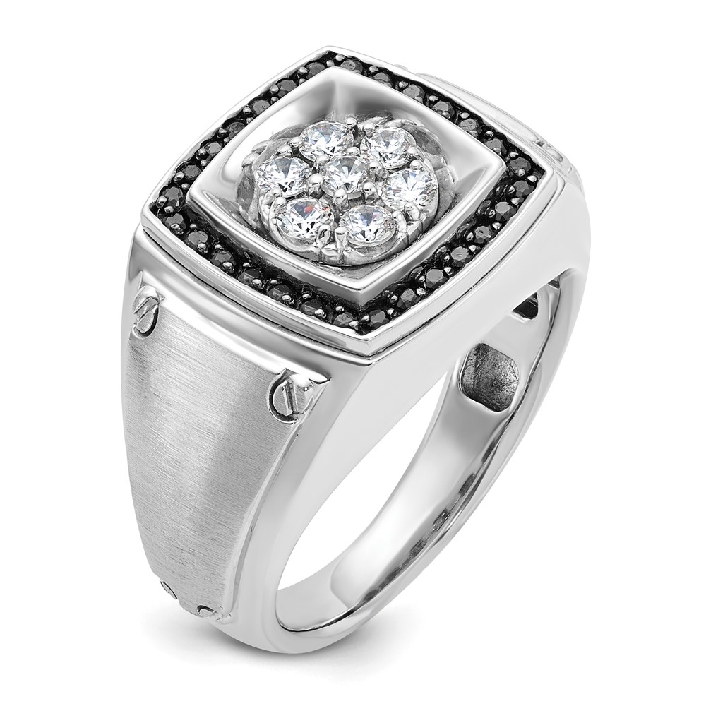 IBGoodman 14k White Gold Men's Polished and Satin 3/4 Carat AA Quality Black and White Diamond Halo Cluster Ring (B59156-4WAA)