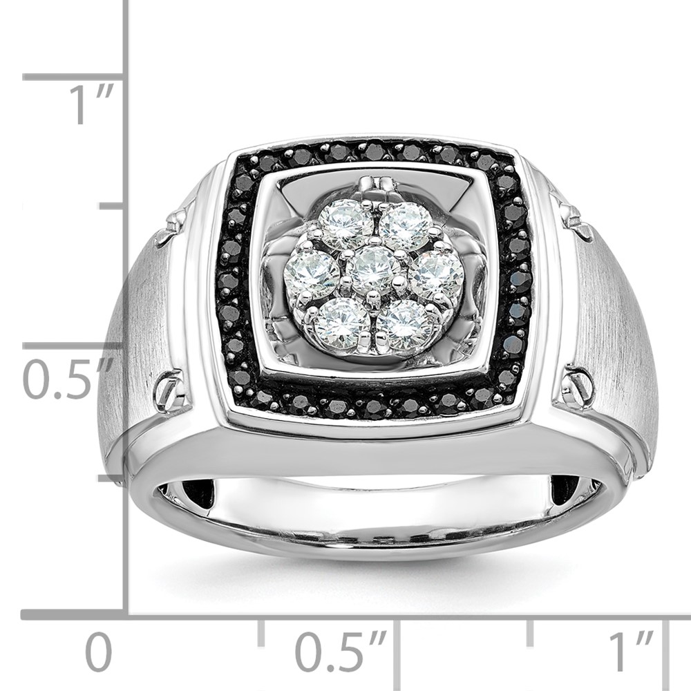 IBGoodman 14k White Gold Men's Polished and Satin 3/4 Carat AA Quality Black and White Diamond Halo Cluster Ring (B59156-4WAA)