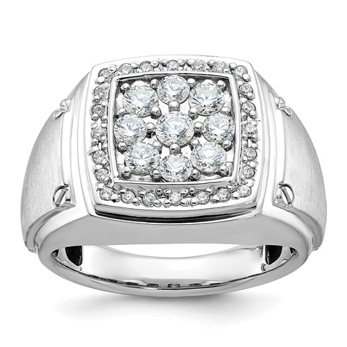 IBGoodman 14K White Gold 1 Carat Lab Grown Diamond VS SI+ G+ Complete Men's Polished and Satin Cluster Ring