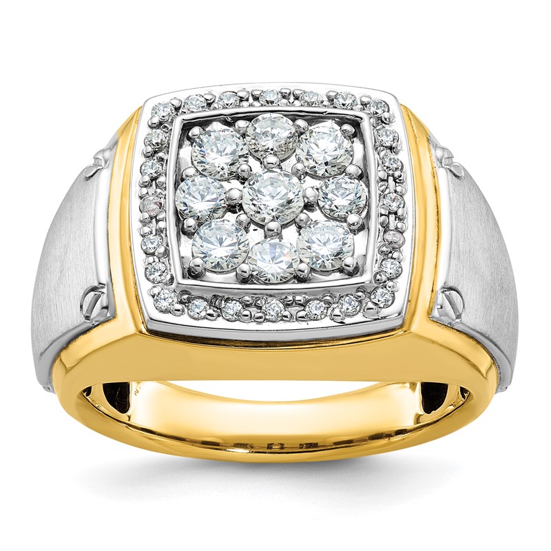 IBGoodman 14k Two Tone 1 carat Lab Grown Diamond VS/SI+ G+ Complete Men's Polished and Satin Cluster Ring