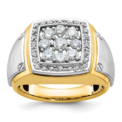 IBGoodman 14K Two Tone 1 Carat Lab Grown Diamond VS SI+ G+ Complete Men's Polished and Satin Cluster Ring