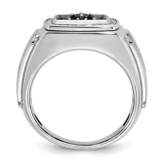 IBGoodman 14k White Gold with Black Rhodium Men's Polished and Satin 5/8 Carat Black and White Diamond Ring