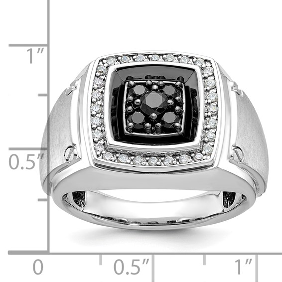 IBGoodman 14k White Gold with Black Rhodium Men's Polished and Satin 5/8 Carat Black and White Diamond Ring