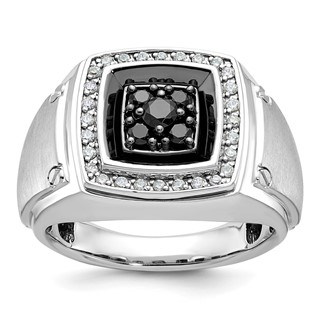 IBGoodman 14k White Gold with Black Rhodium Men's Polished and Satin 5/8 Carat Black and White Diamond Ring