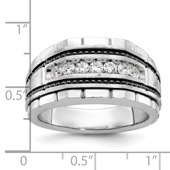 IBGoodman 14k White Gold with Black Rhodium Men's Polished Satin and Textured 7-Stone 1/2 Carat AA Quality Diamond Ring