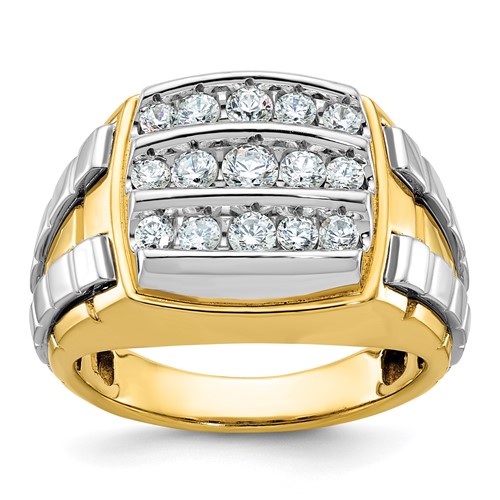 IBGoodman 14K Two Tone 1 Carat Lab Grown Diamond VS SI+ G+ Complete Men's Polished and Satin Cluster Ring