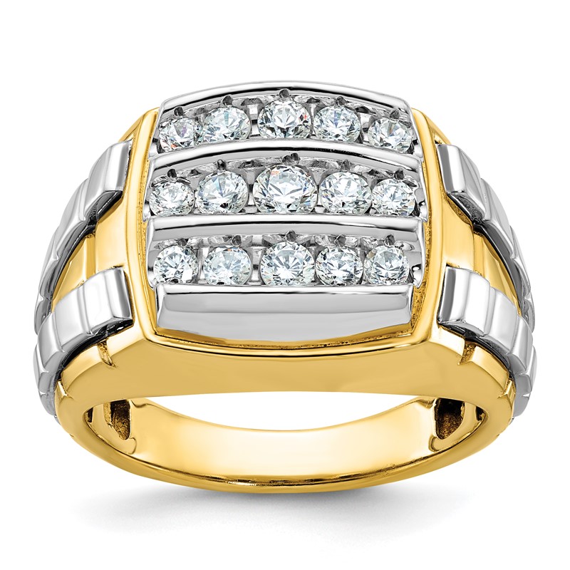 IBGoodman 14k Two Tone 1 carat Lab Grown Diamond VS/SI+ G+ Complete Men's Polished and Satin Cluster Ring