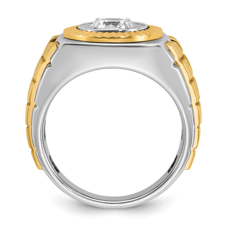 IBGoodman 14k Two Tone 1 carat Lab Grown Diamond VS/SI+ G+ Complete Polished Satin and Textured Men's Ring