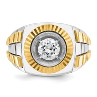 IBGoodman 14K Two Tone 1 Carat Lab Grown Diamond VS SI+ G+ Complete Polished Satin and Textured Men's Ring view 4