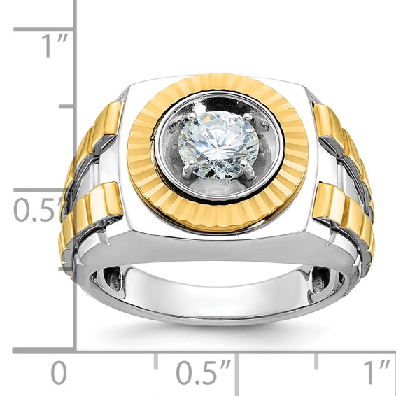 IBGoodman 14k Two Tone 1 carat Lab Grown Diamond VS/SI+ G+ Complete Polished Satin and Textured Men's Ring