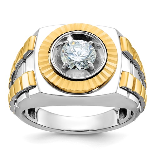 IBGoodman 14K Two Tone 1 Carat Lab Grown Diamond VS SI+ G+ Complete Polished Satin and Textured Men's Ring