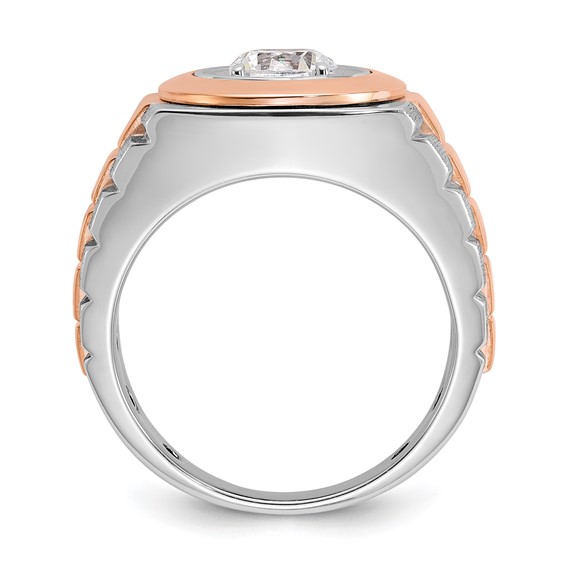 IBGoodman 14k White and Rose Gold Men's Polished Satin and Grooved Solitaire Ring Mounting