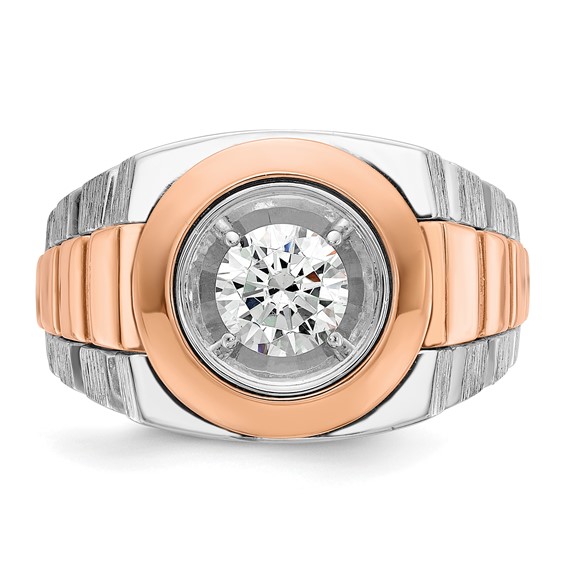 IBGoodman 14k White and Rose Gold Men's Polished Satin and Grooved Solitaire Ring Mounting