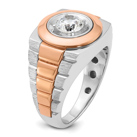 IBGoodman 14k White and Rose Gold Men's Polished Satin and Grooved Solitaire Ring Mounting