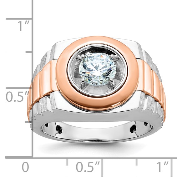 IBGoodman 14k White and Rose Gold Men's Polished Satin and Grooved Solitaire Ring Mounting