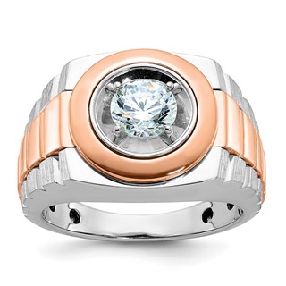 IBGoodman 14k White and Rose Gold Men's Polished Satin and Grooved Solitaire Ring Mounting