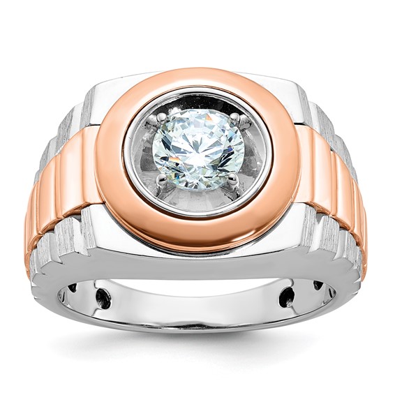 IBGoodman 14k White and Rose Gold Men's Polished Satin and Grooved Solitaire Ring Mounting