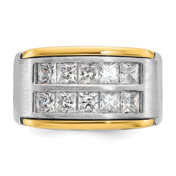 IBGoodman 14k Two-tone Men's Polished and Satin 2-Row 2 Carat AA Quality Princess-cut Diamond Ring