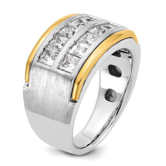 IBGoodman 14k Two-tone Men's Polished and Satin 2-Row 2 Carat AA Quality Princess-cut Diamond Ring
