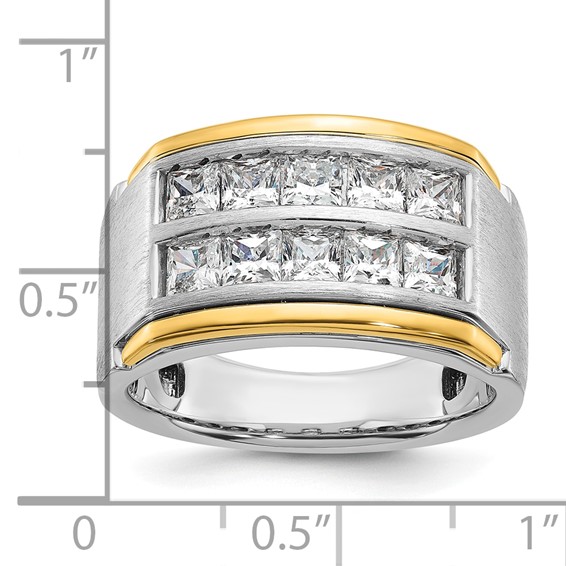 IBGoodman 14k Two-tone Men's Polished and Satin 2-Row 2 Carat AA Quality Princess-cut Diamond Ring