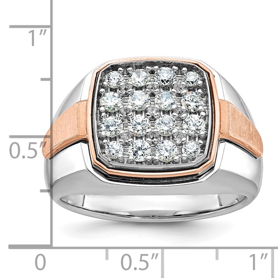 IBGoodman 14k White and Rose Gold Men's Polished and Satin 1 Carat AA Quality Diamond Cluster Ring