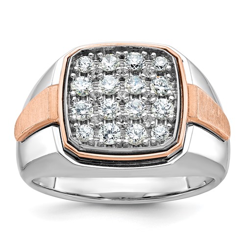 IBGoodman 14K Two Tone Rose and White Gold 1 Carat Lab Grown Diamond VS SI+ G+ Complete Cluster Men's Ring