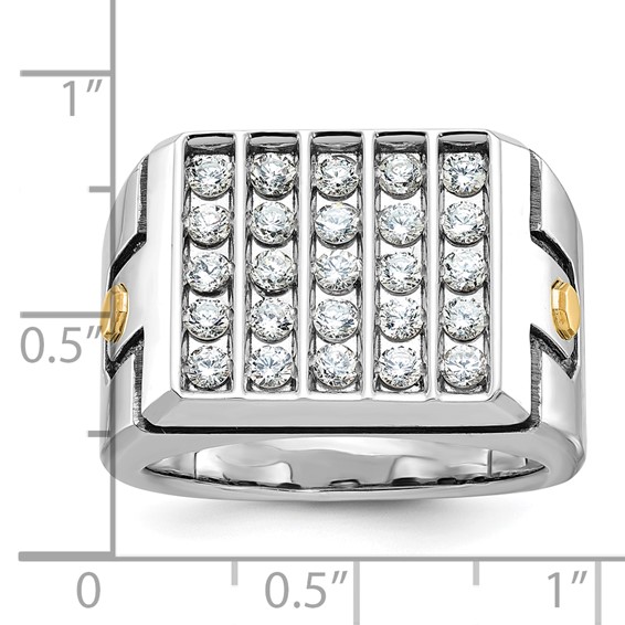 IBGoodman 14k Two-tone with Black Rhodium Men's Polished and Grooved 5-Row 1 3/4 Carat AA Quality Diamond Cluster Ring