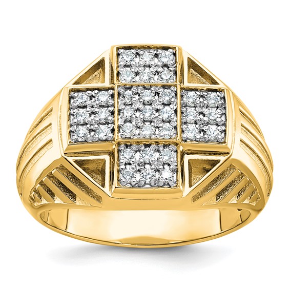 IBGoodman 10k Men's Polished Textured and Grooved 1/2 Carat A Quality Diamond Cross Cluster Ring
