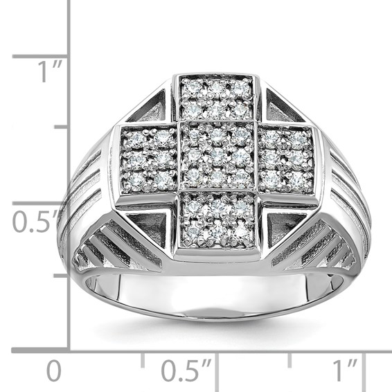 IBGoodman 14k White Gold Men's Polished Textured and Grooved 1/2 Carat AA Quality Diamond Cross Cluster Ring