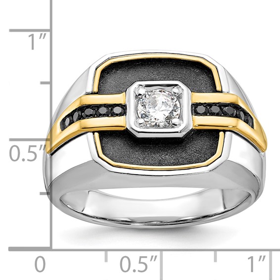 IBGoodman 14k Two-tone with Black Rhodium Men's Polished and Satin Black and White 1/4 Carat AA Quality Diamond Ring