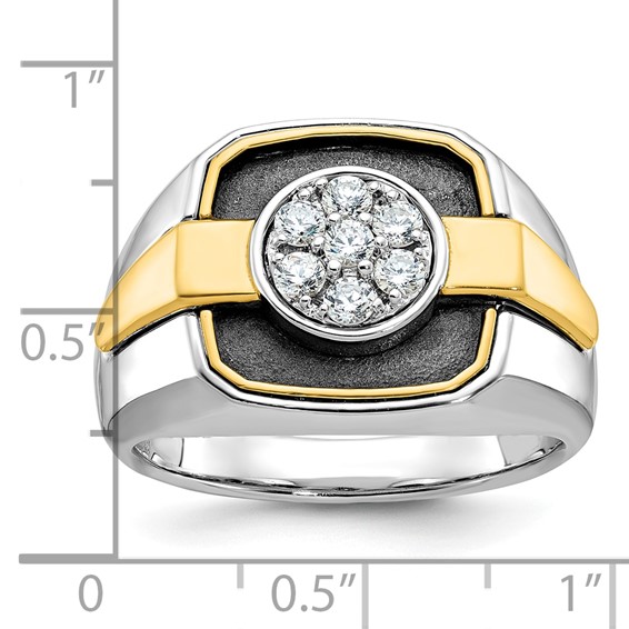 IBGoodman 14k Two-tone with Black Rhodium Men's Polished and Satin 1/2 Carat AA Quality Diamond Cluster Ring