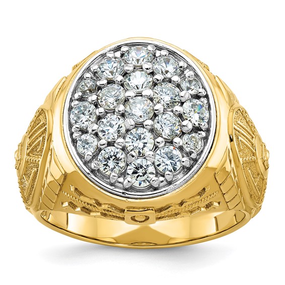 IBGoodman 14k Two-Tone 1 5/8 carat Lab Grown Diamond VS/SI+ G+ Complete Oval Men's Cluster Ring