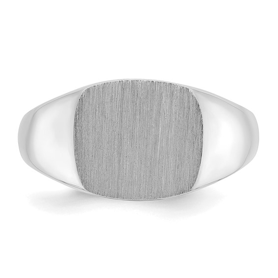 10kw 12mm x 12mm cushion face signet ring.