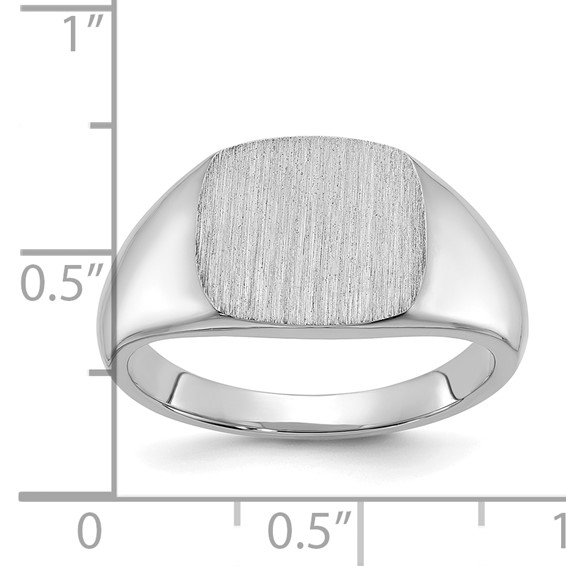 10kw 12mm x 12mm cushion face signet ring.