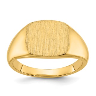 10ky 12mm x 12mm cushion face signet ring.