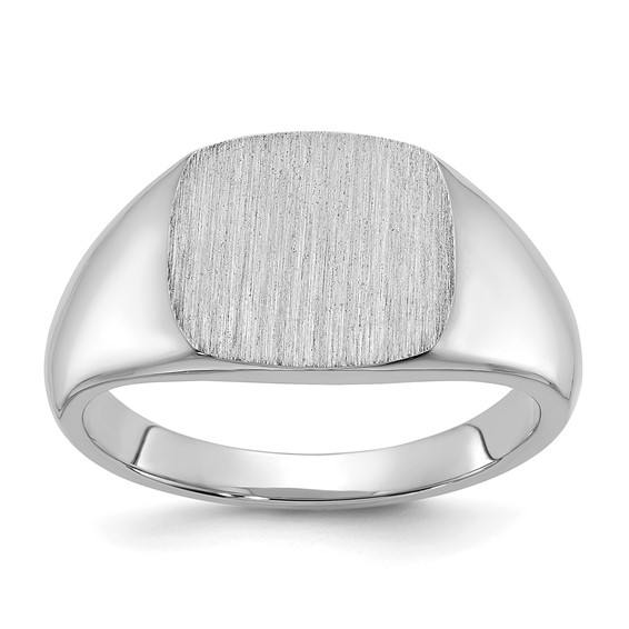 14kw 12mm x 12mm cushion face signet ring.