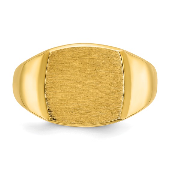 10ky 14mm x 14mm cushion face signet ring.