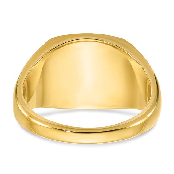 10ky 14mm x 14mm cushion face signet ring.
