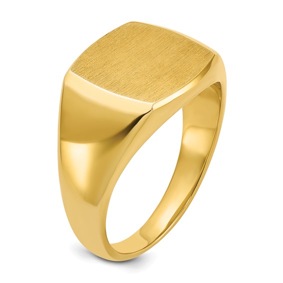 10ky 14mm x 14mm cushion face signet ring.